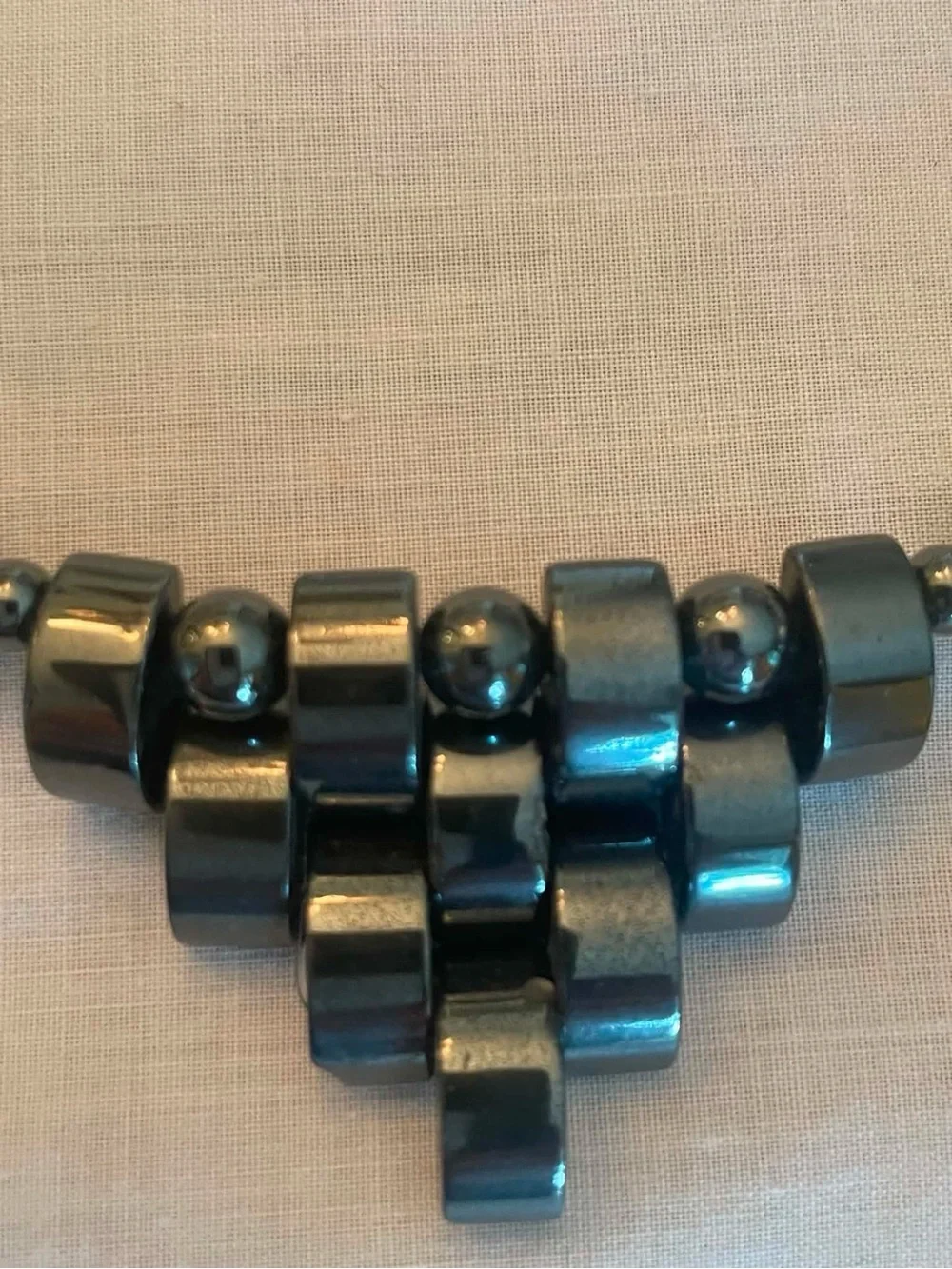 Source Unknown Hematite Bead Necklace with Geometric Pendant - Black